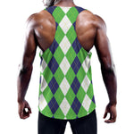 White Navy And Green Argyle Print Training Tank Top