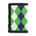 White Navy And Green Argyle Print Trifold Wallet