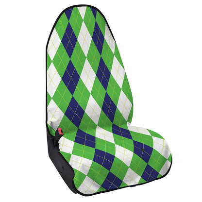 White Navy And Green Argyle Print Waterproof Car Seat Cover