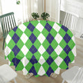 White Navy And Green Argyle Print Waterproof Round Tablecloth