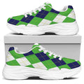 White Navy And Green Argyle Print White Chunky Shoes