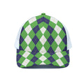 White Navy And Green Argyle Print White Mesh Trucker Hat