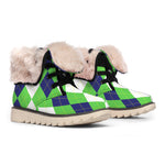 White Navy And Green Argyle Print Winter Boots