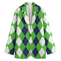 White Navy And Green Argyle Print Women's Blazer