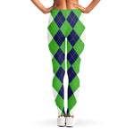 White Navy And Green Argyle Print Women's Leggings