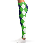 White Navy And Green Argyle Print Women's Leggings