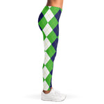White Navy And Green Argyle Print Women's Leggings
