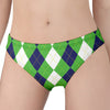 White Navy And Green Argyle Print Women's Panties