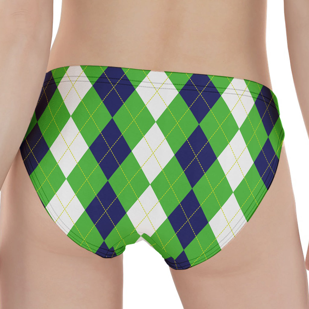 White Navy And Green Argyle Print Women's Panties