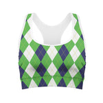 White Navy And Green Argyle Print Women's Sports Bra