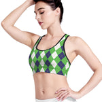 White Navy And Green Argyle Print Women's Sports Bra