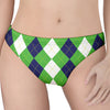 White Navy And Green Argyle Print Women's Thong