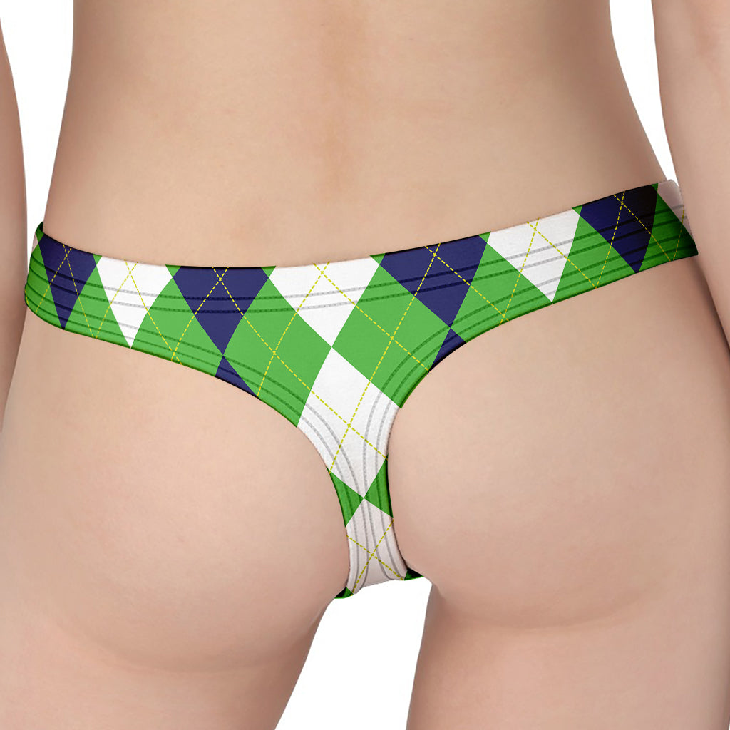 White Navy And Green Argyle Print Women's Thong