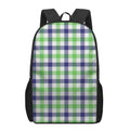 White Navy And Green Plaid Print 17 Inch Backpack