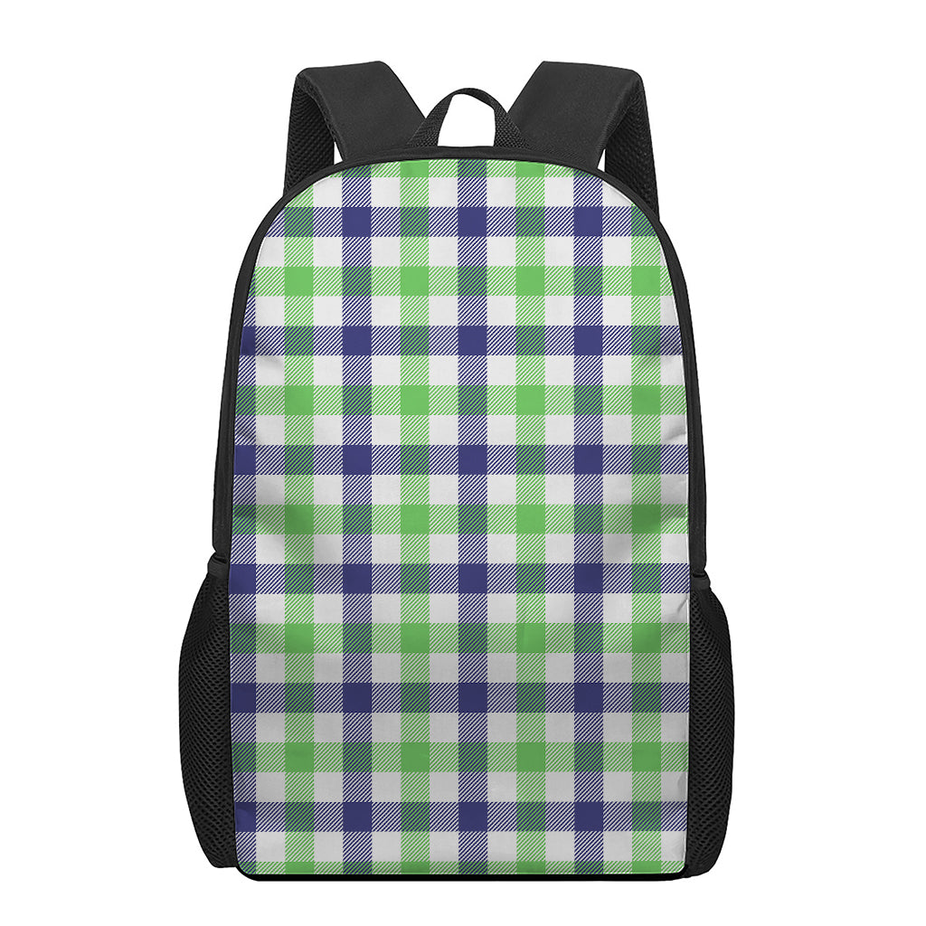 White Navy And Green Plaid Print 17 Inch Backpack
