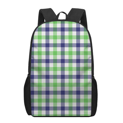 White Navy And Green Plaid Print 17 Inch Backpack