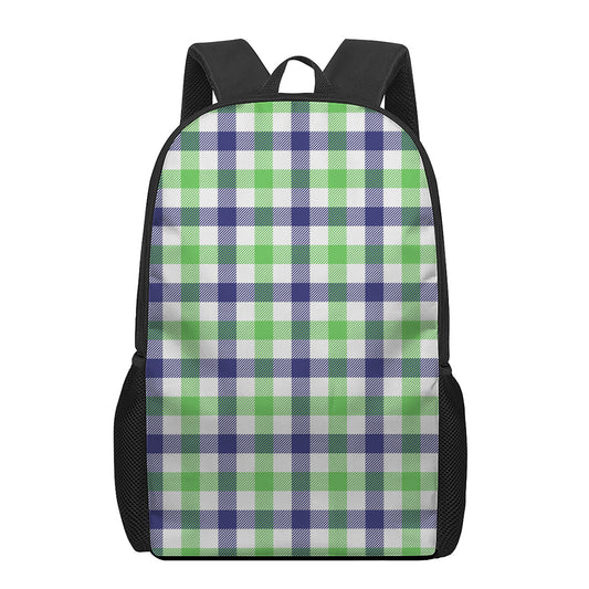 White Navy And Green Plaid Print 17 Inch Backpack
