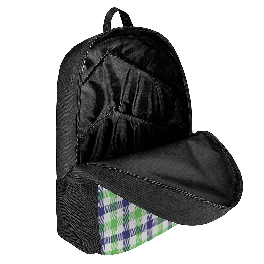 White Navy And Green Plaid Print 17 Inch Backpack