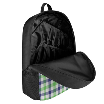 White Navy And Green Plaid Print 17 Inch Backpack