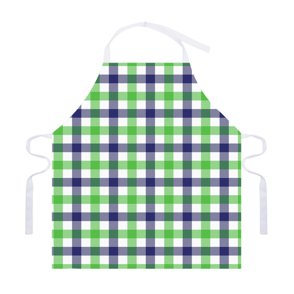 White Navy And Green Plaid Print Adjustable Apron