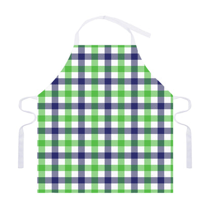 White Navy And Green Plaid Print Adjustable Apron