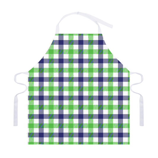 White Navy And Green Plaid Print Adjustable Apron