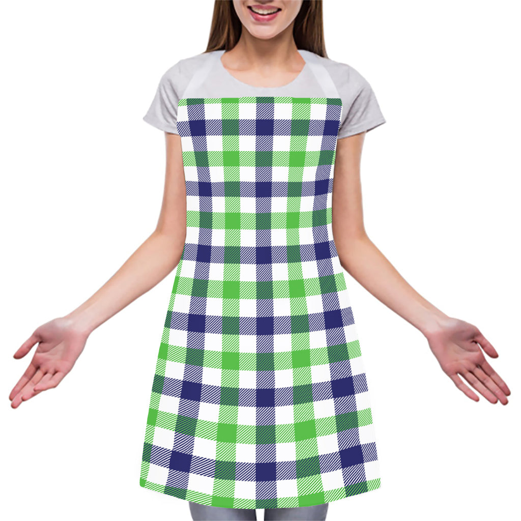 White Navy And Green Plaid Print Adjustable Apron