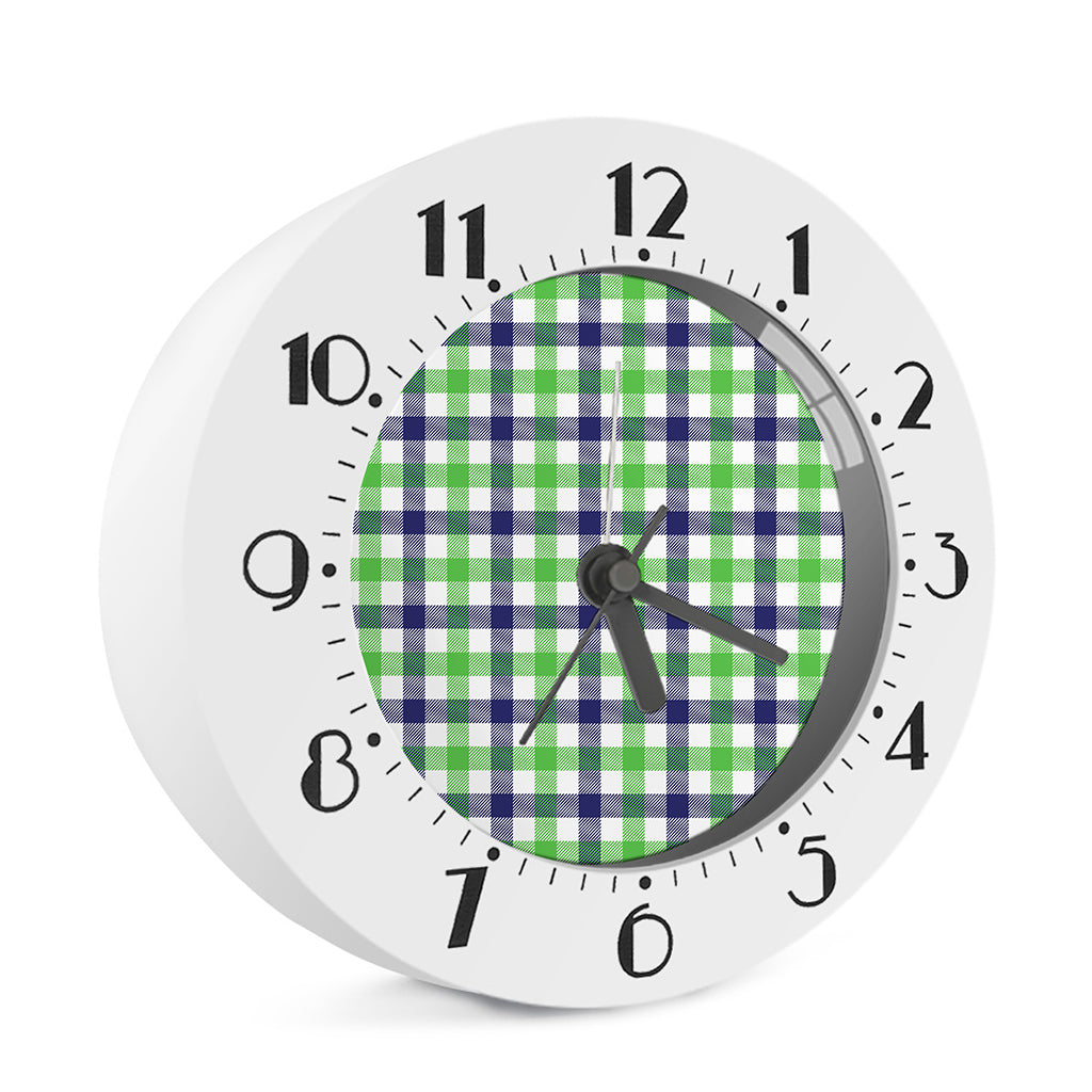 White Navy And Green Plaid Print Alarm Clock