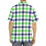 White Navy And Green Plaid Print Aloha Shirt