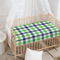White Navy And Green Plaid Print Baby Crib Sheet