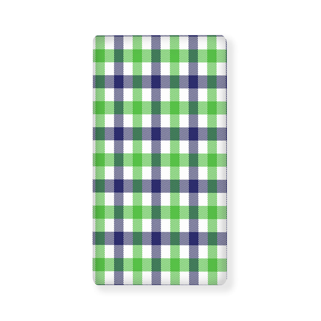 White Navy And Green Plaid Print Baby Crib Sheet
