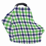 White Navy And Green Plaid Print Baby Seat Cover