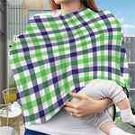 White Navy And Green Plaid Print Baby Seat Cover