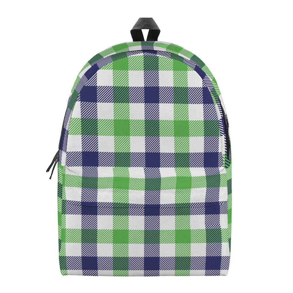 White Navy And Green Plaid Print Backpack