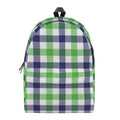 White Navy And Green Plaid Print School Backpack