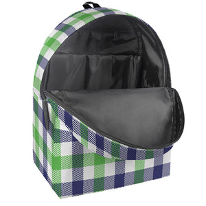 White Navy And Green Plaid Print Backpack