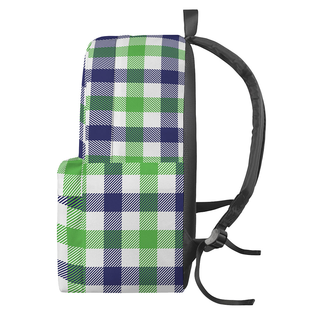 White Navy And Green Plaid Print Backpack