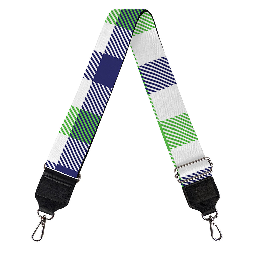 White Navy And Green Plaid Print Bag Strap