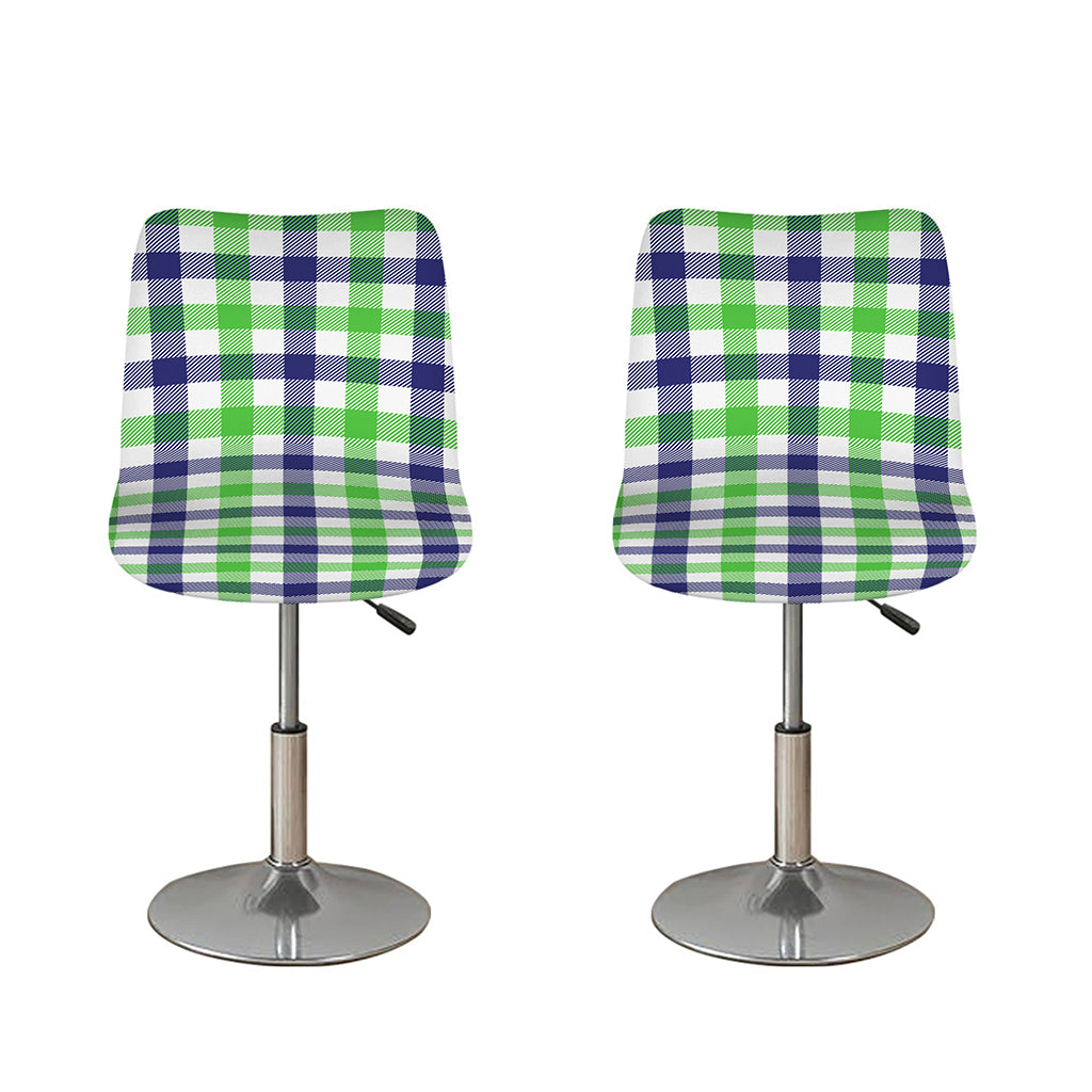 White Navy And Green Plaid Print Bar Stool Covers