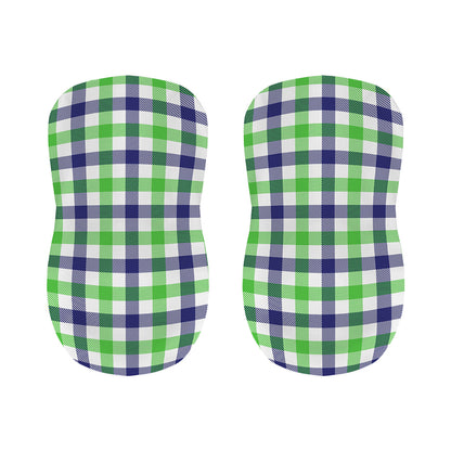White Navy And Green Plaid Print Bar Stool Covers