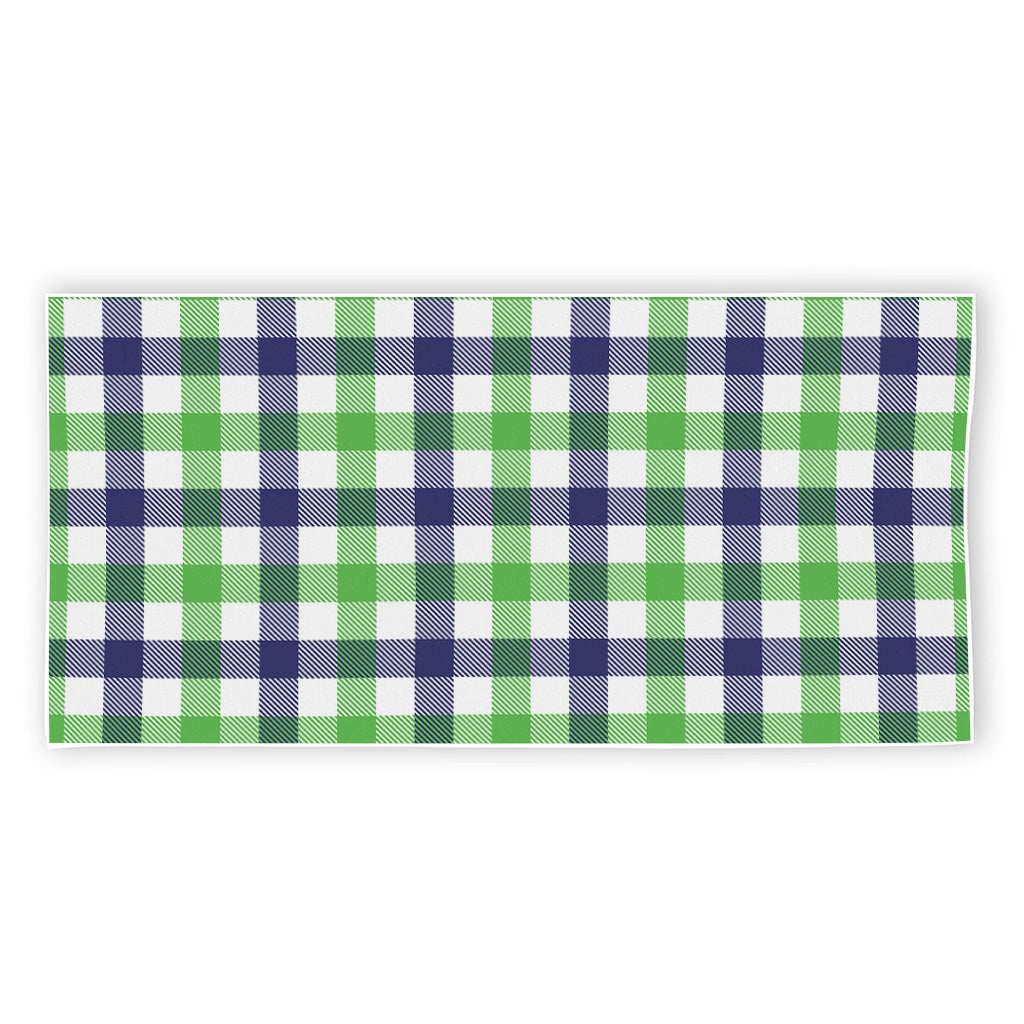 White Navy And Green Plaid Print Beach Towel