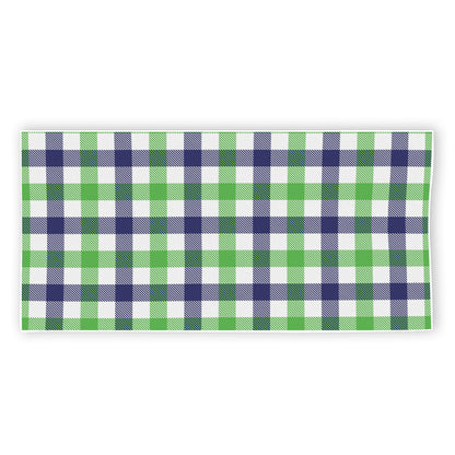 White Navy And Green Plaid Print Beach Towel