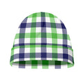 White Navy And Green Plaid Print Beanie