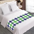 White Navy And Green Plaid Print Bed Runner