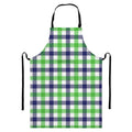 White Navy And Green Plaid Print Bib Apron With Pocket