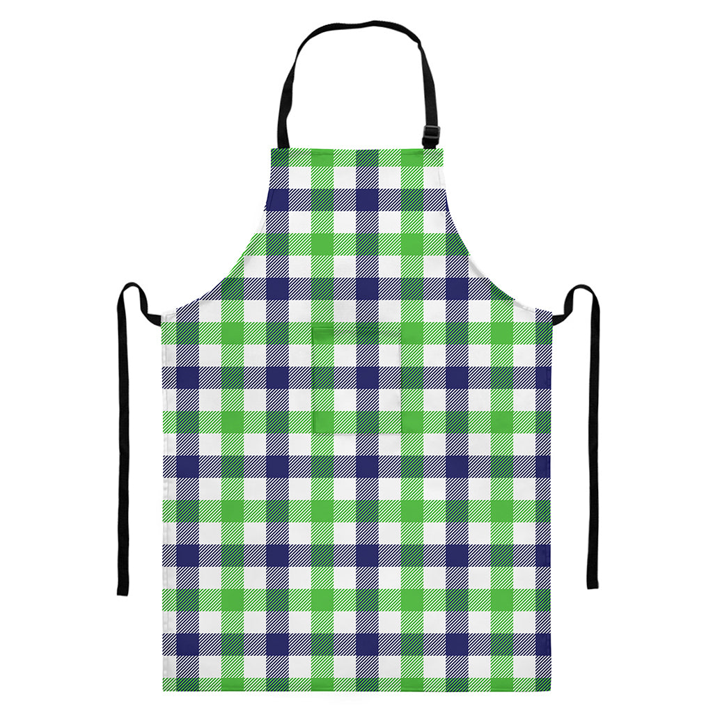 White Navy And Green Plaid Print Bib Apron With Pocket