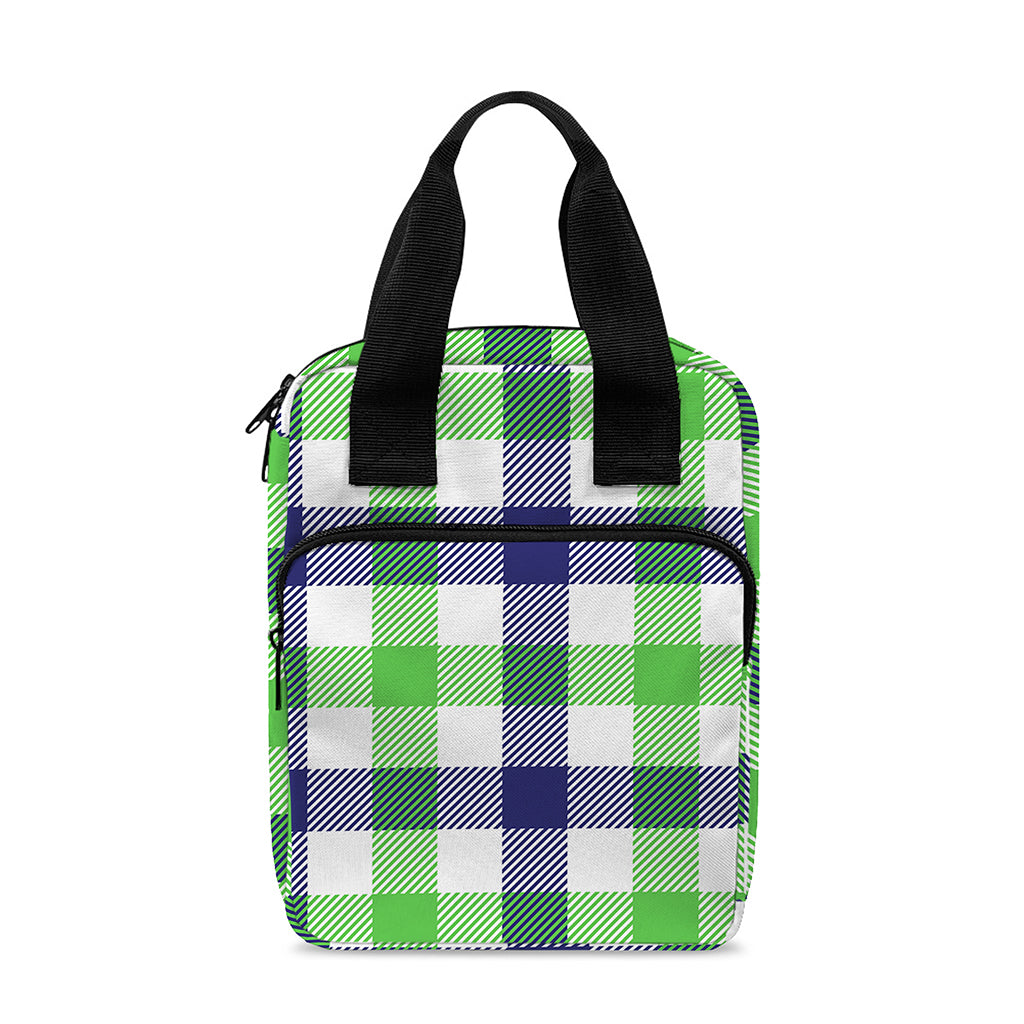 White Navy And Green Plaid Print Bible Tote Bag