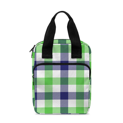 White Navy And Green Plaid Print Bible Tote Bag