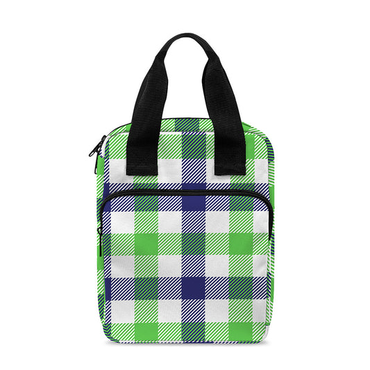 White Navy And Green Plaid Print Bible Tote Bag