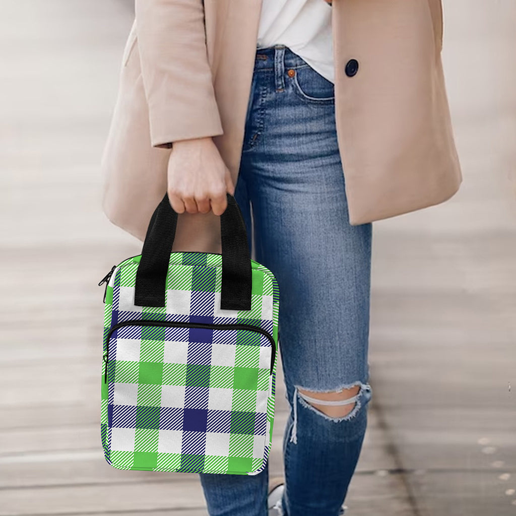 White Navy And Green Plaid Print Bible Tote Bag